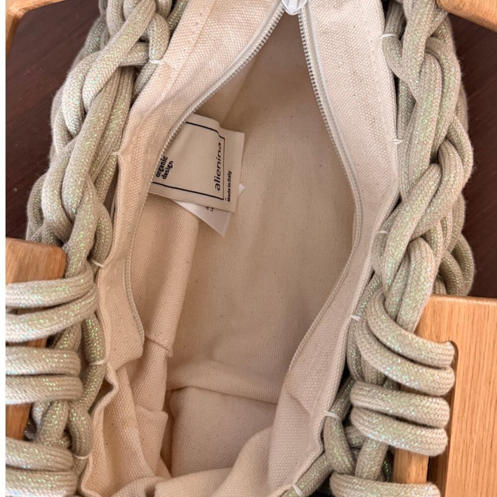 Alienina Unique Woven Rope Handbag with Wooden Handles - Picture 8 of 8